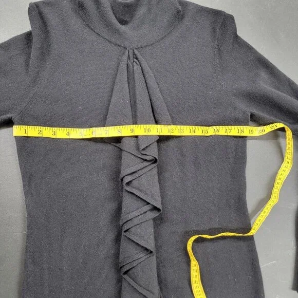 Diane von Furstenberg Large 100% Cashmere Black Ruffle Front Knit Sweater - Picture 4 of 5